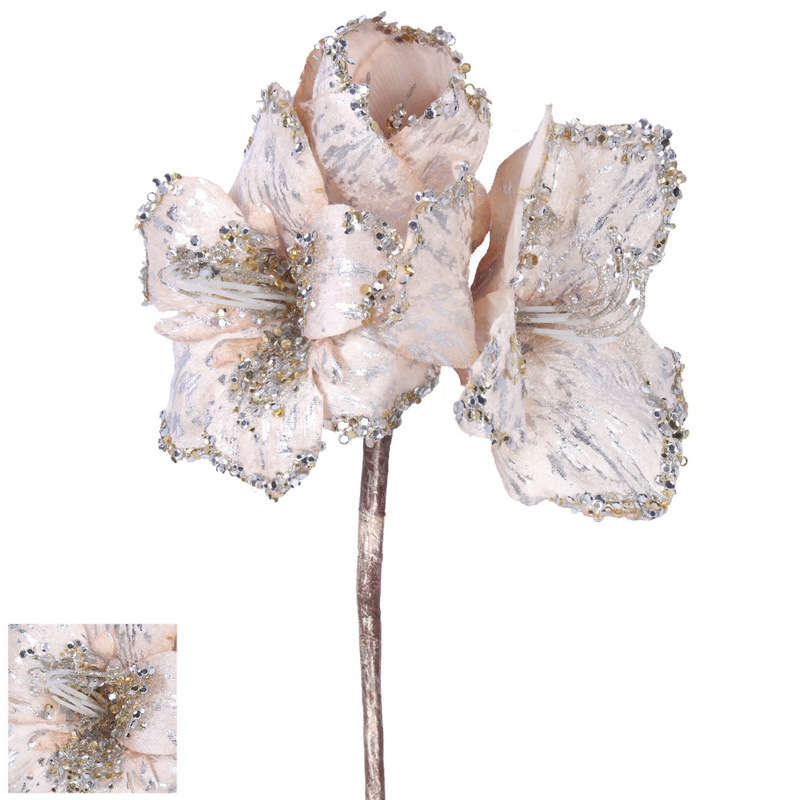 Ronis Amaryllis Stem Glitter 53cm Ivory