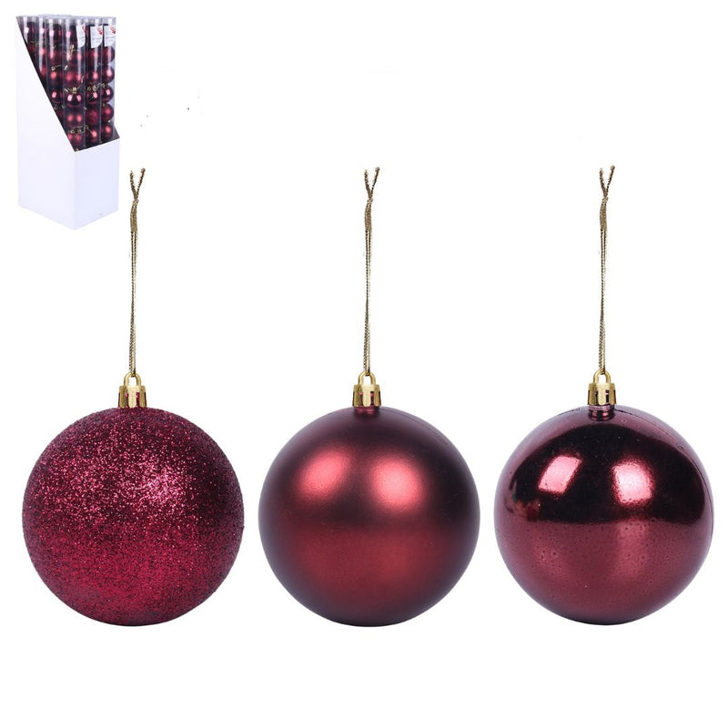 Ronis Baubles Shatterproof 6cm Burgundy 8pk