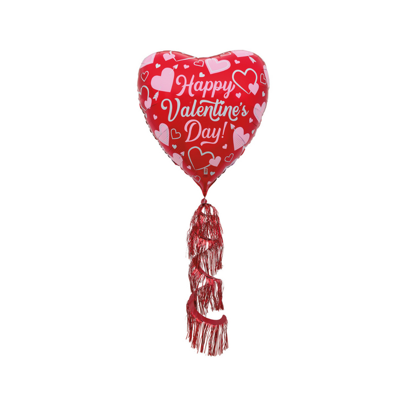 Bulk jumbo 90cm heart decoration with “Happy Valentine’s Day” text and tassel detail for Valentine’s Day displays.