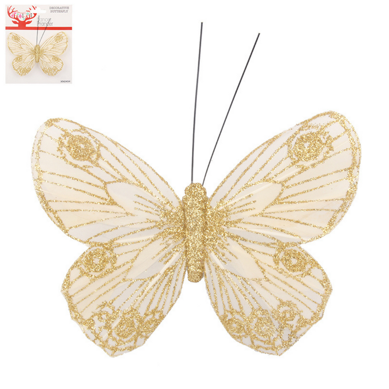 Ronis Butterfly Glitter Clip 11.5cm Ivory and Champagne