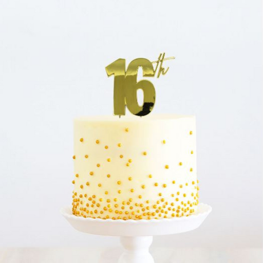 RONIS CAKE AND CANDLE 16th CAKE TOPPER METAL GOLD