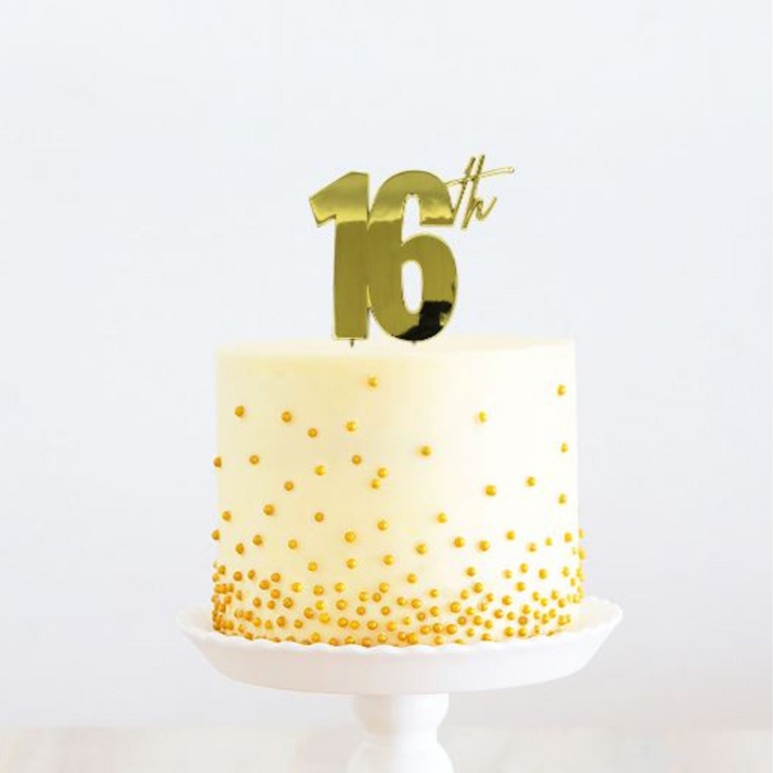 RONIS CAKE AND CANDLE 16th CAKE TOPPER METAL GOLD