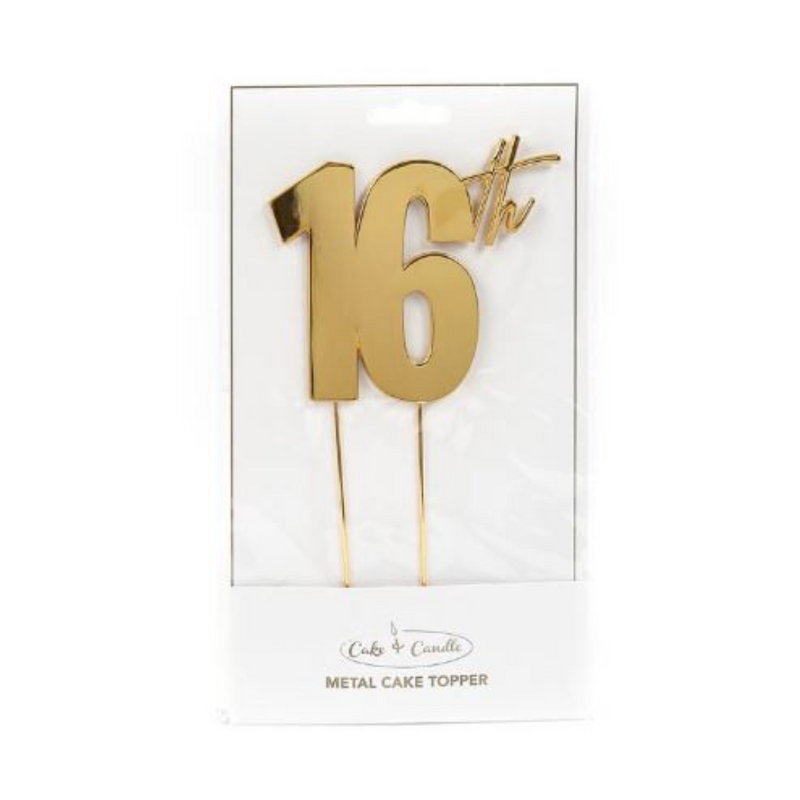 RONIS CAKE AND CANDLE 16th CAKE TOPPER METAL GOLD