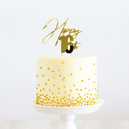 RONIS CAKE AND CANDLE HAPPY 16th CAKE TOPPER METAL GOLD