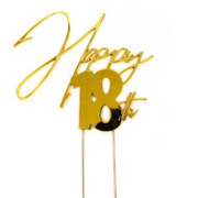 RONIS CAKE AND CANDLE HAPPY 18th CAKE TOPPER METAL GOLD – thumbnail