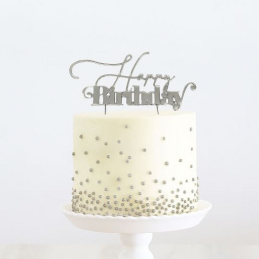 RONIS CAKE AND CANDLE HAPPY BIRTHDAY CAKE TOPPER SILVER