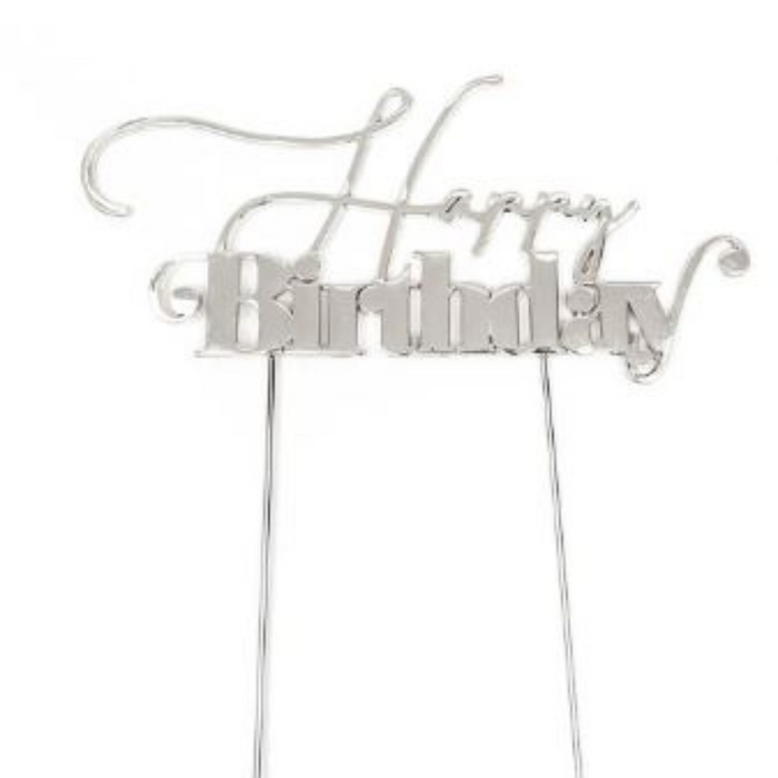 RONIS CAKE AND CANDLE HAPPY BIRTHDAY CAKE TOPPER SILVER