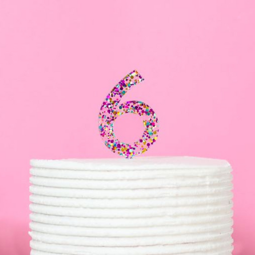 RONIS CAKE AND CANDLE NUMBER 6 TOPPER RAINBOW GLITTER