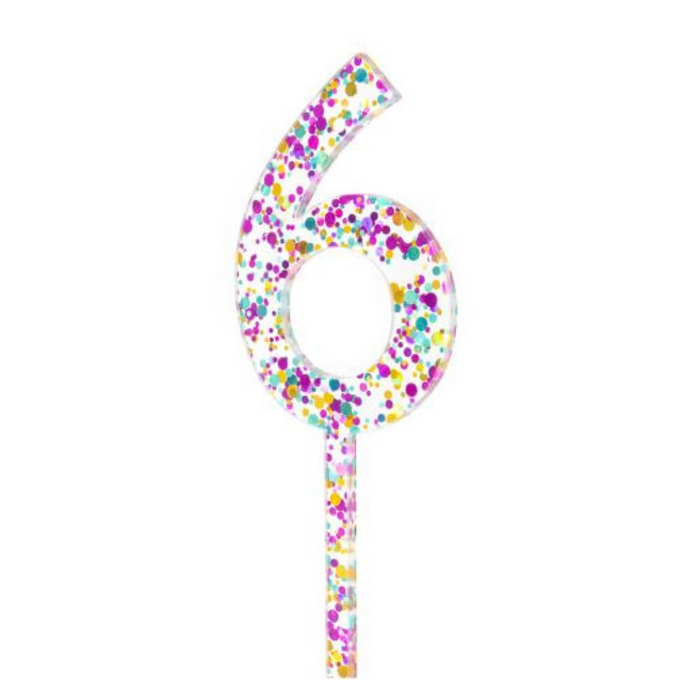 RONIS CAKE AND CANDLE NUMBER 6 TOPPER RAINBOW GLITTER