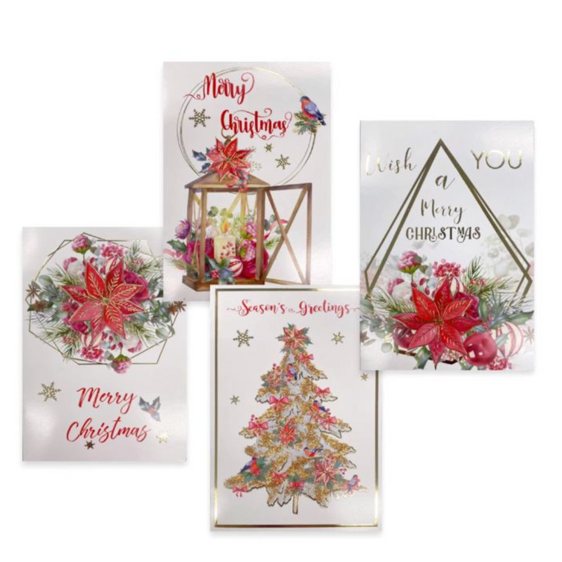 RONIS CHRISTMAS CARD POINSETTIA AND PINE 8PK 4 ASSTD