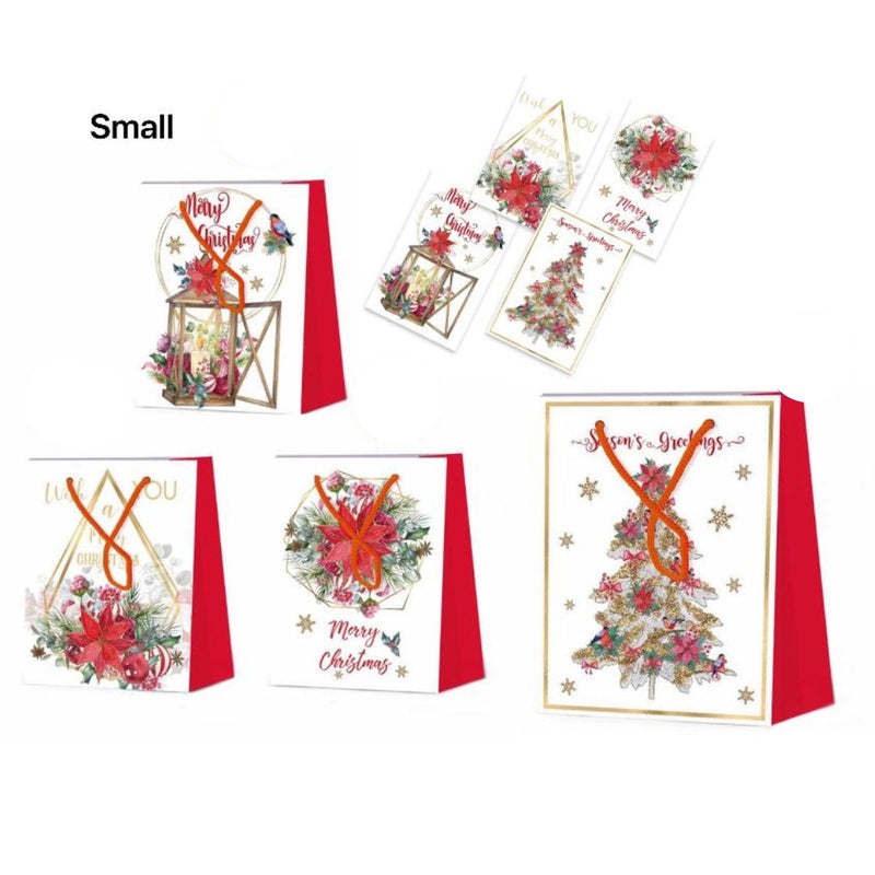RONIS CHRISTMAS GIFT BAG FOILED POINSETTIA AND PINE SMALL 4 ASSTD