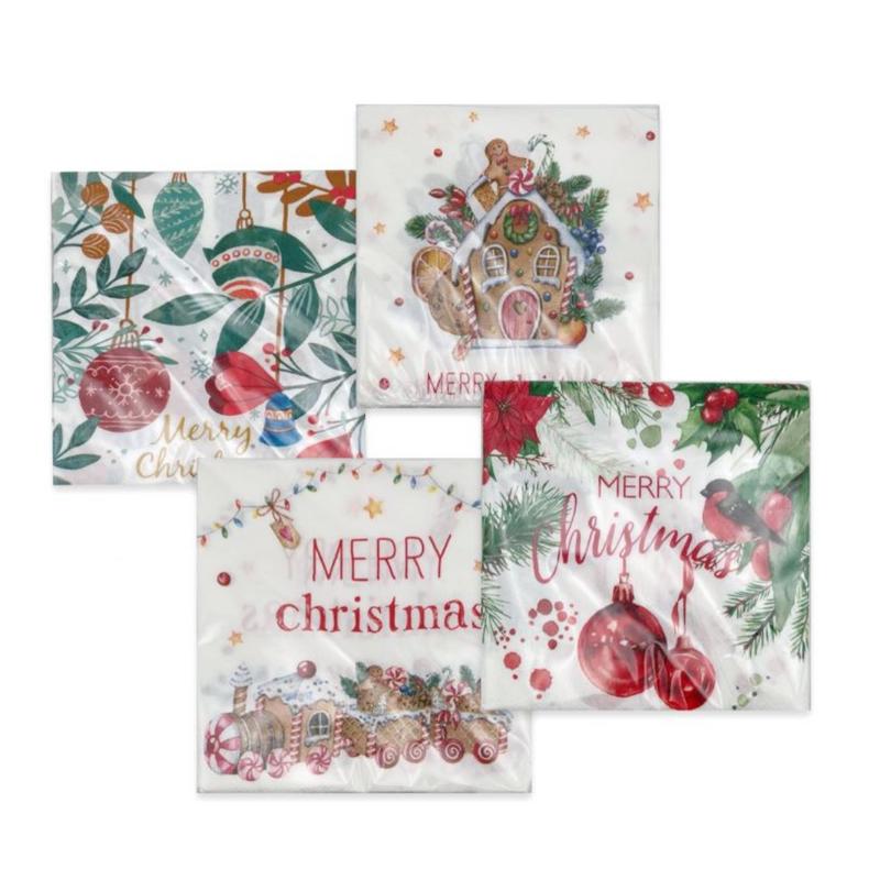 RONIS CHRISTMAS GINGERBREAD AND BAUBLE NAPKIN 33X33CM 20PK