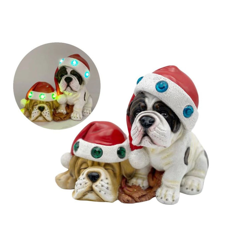RONIS CHRISTMAS POLYRESIN CANINE BUDDIES LED HATS 18CM