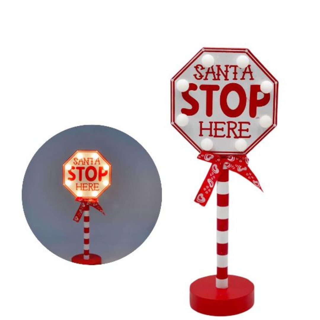 Christmas Santa Stop Here Sign Standing Led 12X30Cm — Ronis