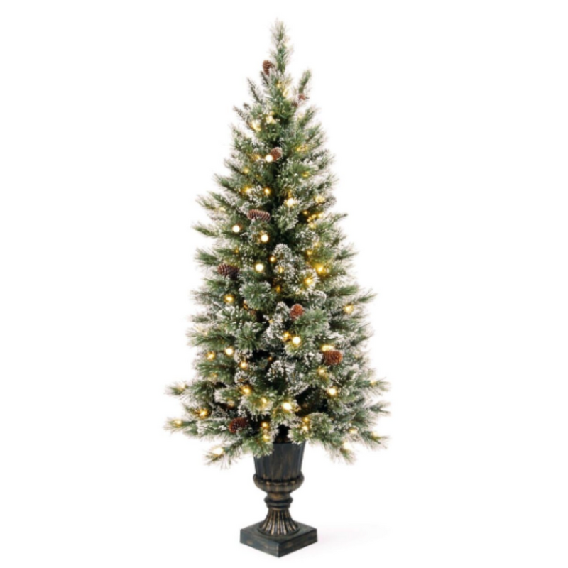 Christmas Tree Glittery Bristle Potted with LED Lights 122cm