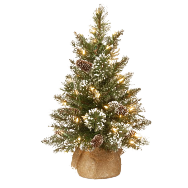 Christmas Tree Glittery Bristle Pre-Lit Table Top 61cm