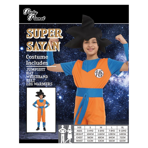 Super Sayan Costume X-Large 9–10 yrs – Kids Anime Warrior Outfit with Belt & Wristbands