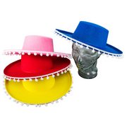 Craft Hat Wide Brim With Pom Poms Childrens Assorted