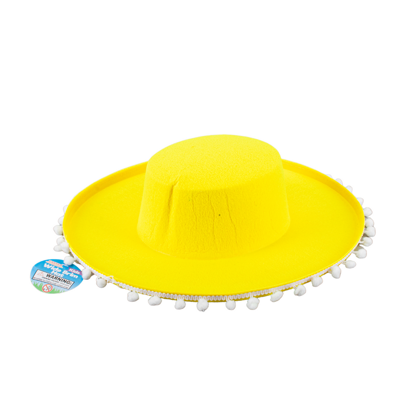 Craft Hat Wide Brim With Pom Poms Childrens Assorted
