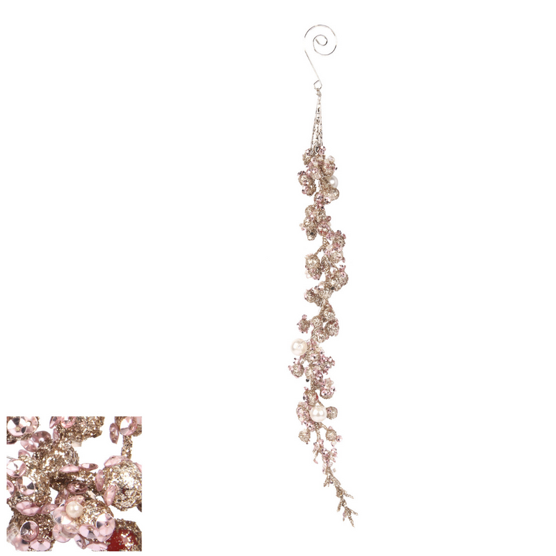 Ronis Crystal Leaf Hanging Tree Decor 3.5x35cm Pink