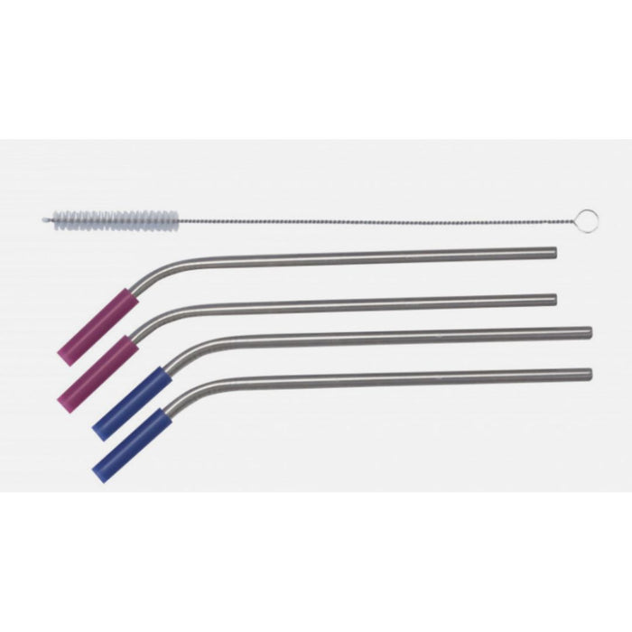 Cuisena Stainless Steel Straws with Silicone and Brush Angled Set