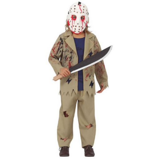 Child wearing scary horror killer costume with mask and weapon – Halloween costume