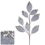 Dark Grey Velvet/Glitter Leaf Stem 70cm – thumbnail