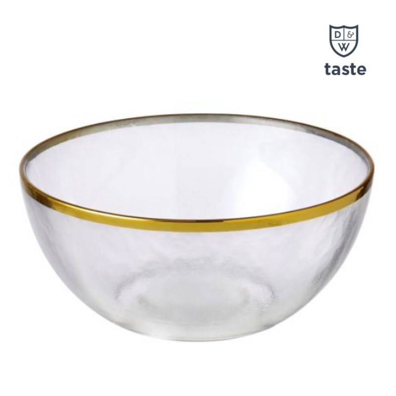 Davis and Waddell Festive Glass Bowl In Gold Rim