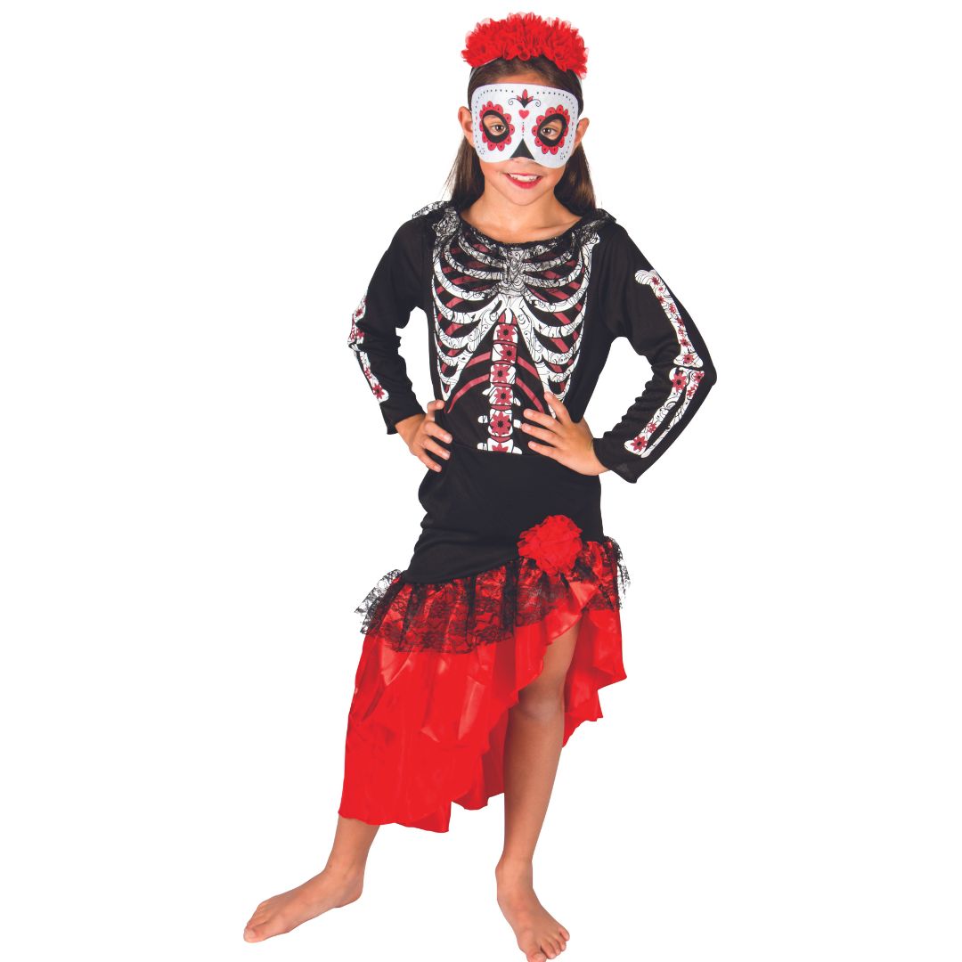 Neon Day Of The Dead Girl Costume Child Multi main image 1