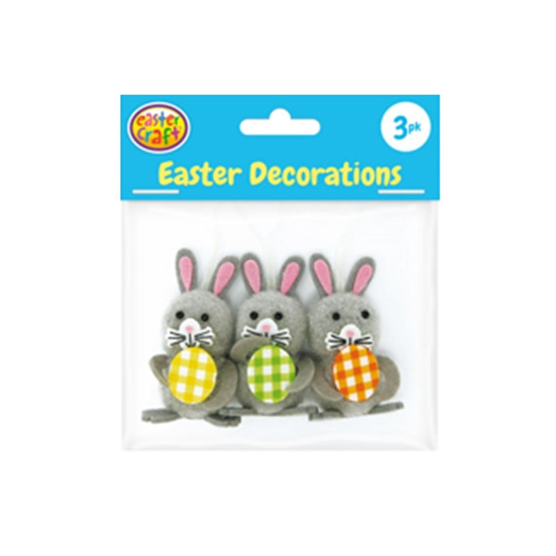 Easter Decos Grey Bunny with Eggs 3 Pack 