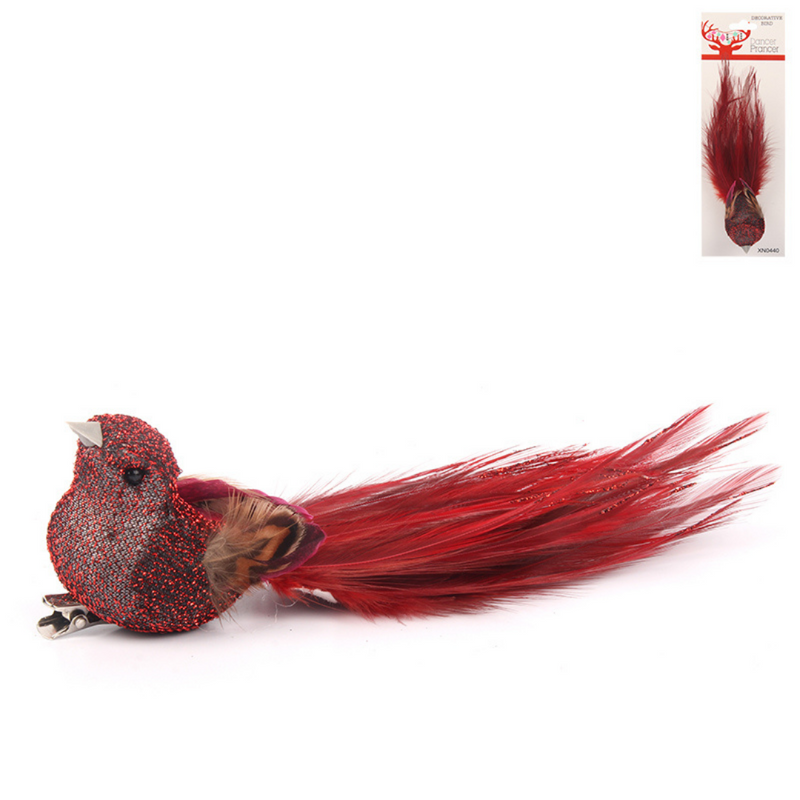 Ronis Feather Bird Clip 16cm Burgundy
