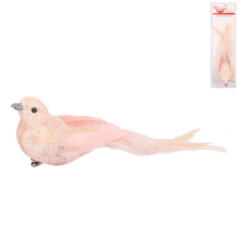 Ronis Feather Bird Clip 18cm Pink