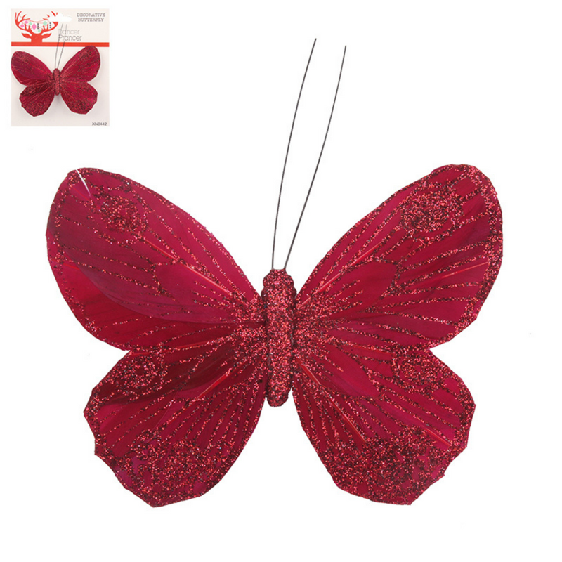 Ronis Feather Butterfly Clip 11.5cm Burgundy