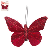 Ronis Feather Butterfly Clip 8cm Burgundy