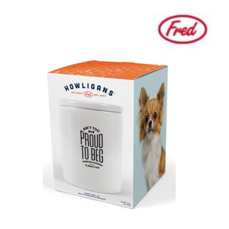 Fred Howligans Ceramic Treat Jar Aint Too Proud To Beg White