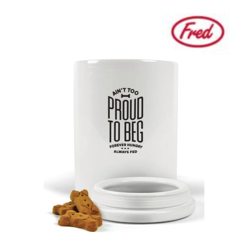 Fred Howligans Ceramic Treat Jar Aint Too Proud To Beg White