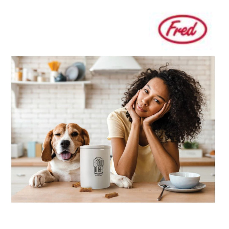 Fred Howligans Ceramic Treat Jar Aint Too Proud To Beg White