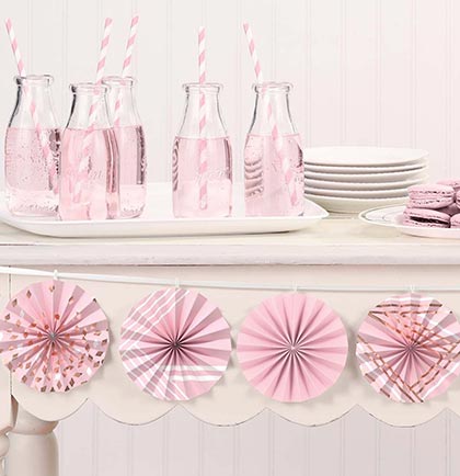 PARTY DECORS™ Rose Gold & Blush Mini Paper Fans Ribbon Garland Foil Hot Stamped