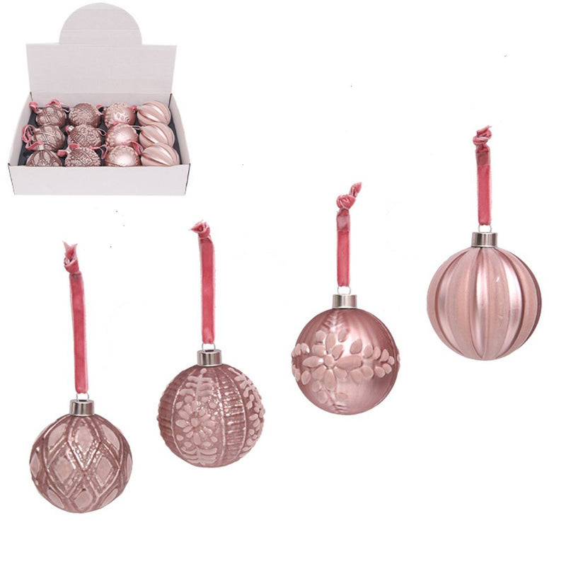 Ronis Glass Baubles 8cm Bronze and Pink