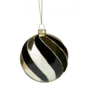 Glass Christmas Bauble Black Silver 10cm