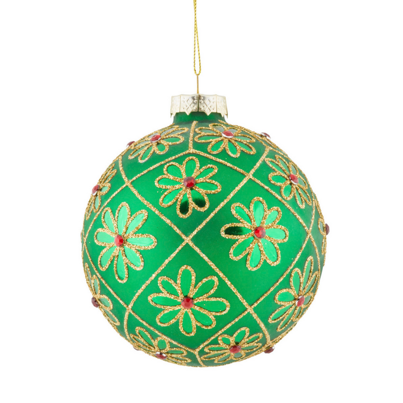 Glass Green Flower H-Bauble 10cm