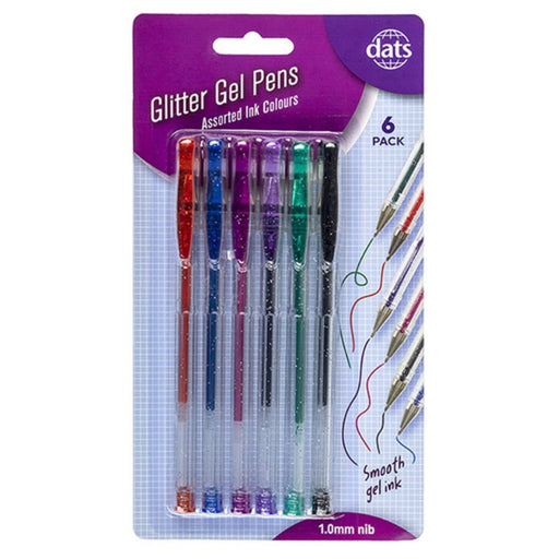 Glitter Gel Pens Mixed Ink Colours 6pk