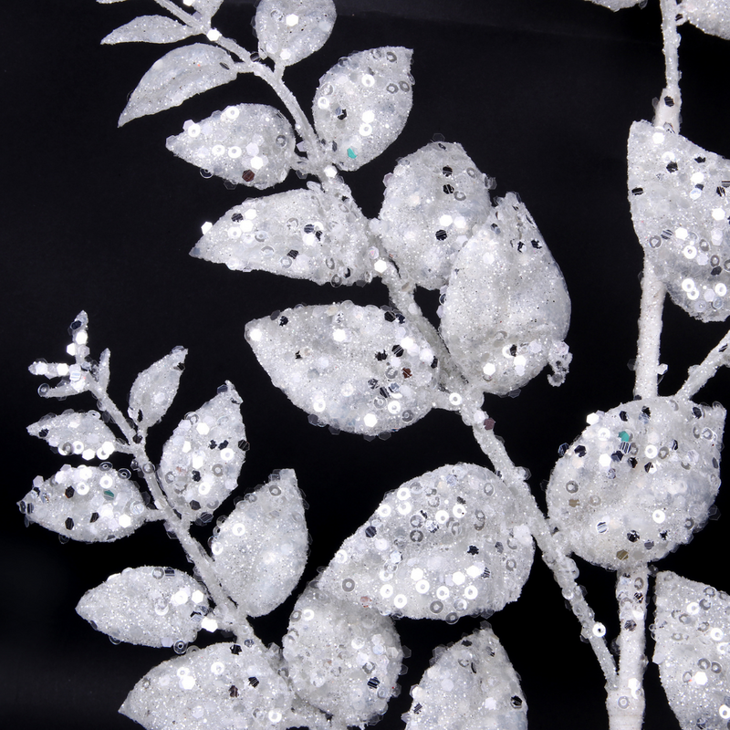 Glitter Leaf Stem White 70cm