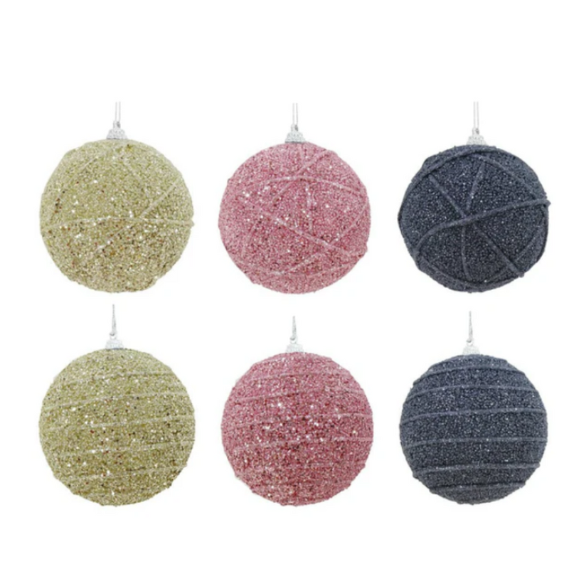 GLITTER STRING BAUBLE 80mm Asst