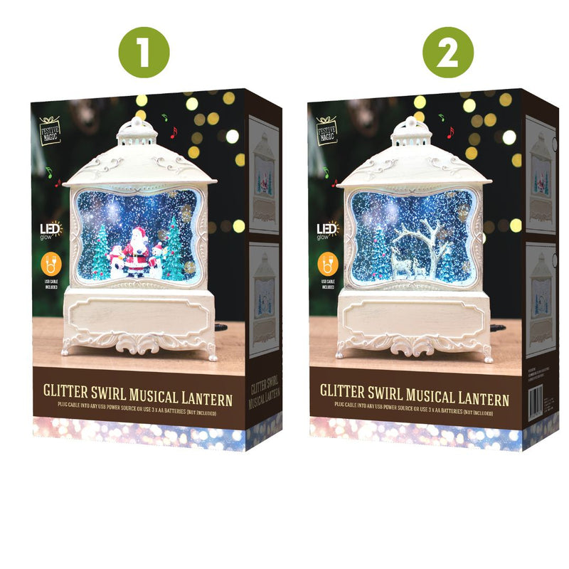 RONIS GLITTER SWIRL MUSICAL WHITE LANTERN ASST.