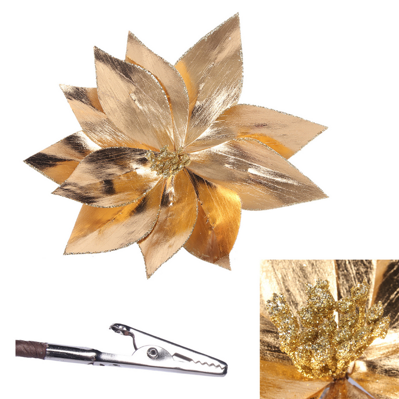 Gold Poinsettia with Clip 23cm