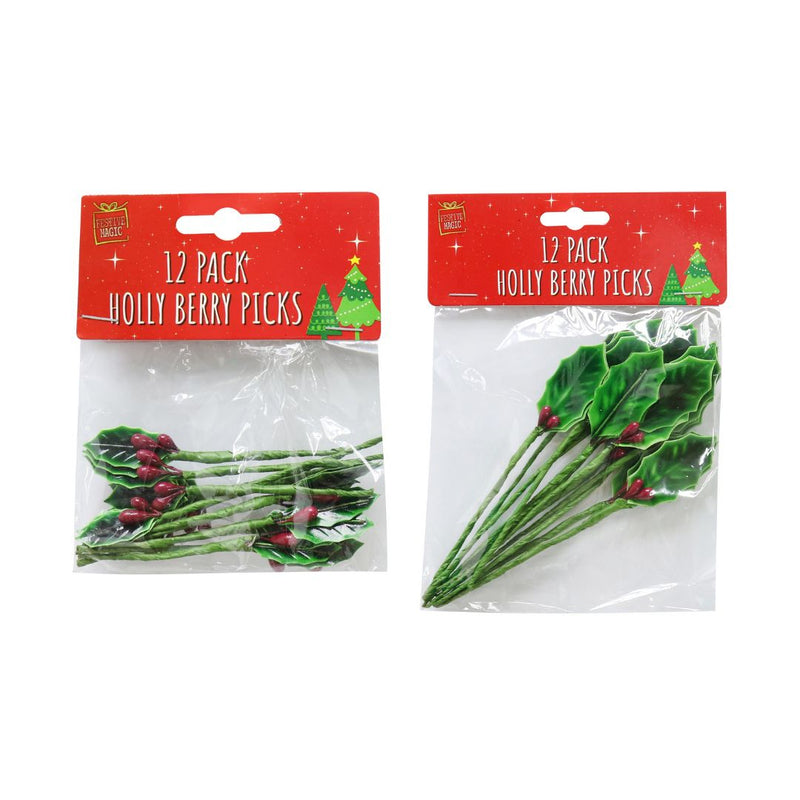 Ronis Holly Berries Pick 9cm and 15cm 12pk