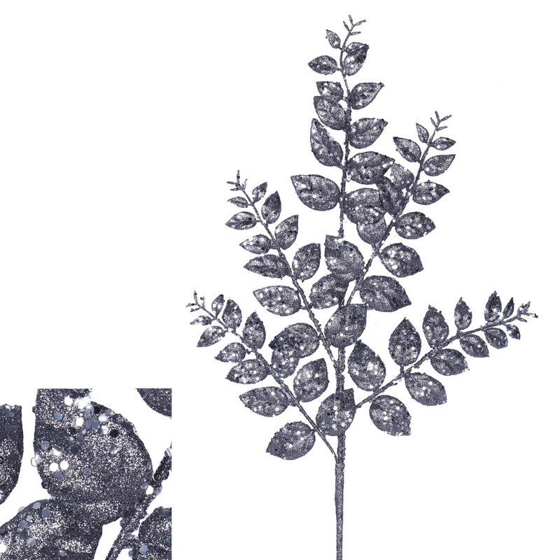 Iron Grey Glitter Leaf Stem 70cm