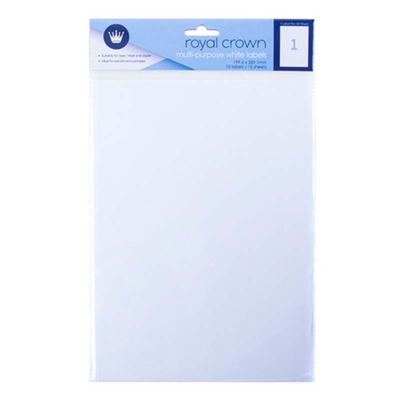 Label White A4 1 Per Sheet x 10 Sheets Total 10pk