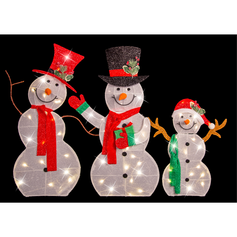 RONIS LED MESH TINSEL FLAT SNOWMAN FAMILY 3PC
